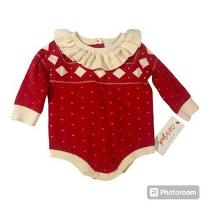 NWT Cat & Jack Red/White Romper Bodysuit Baby Girl's Size 0-3M.